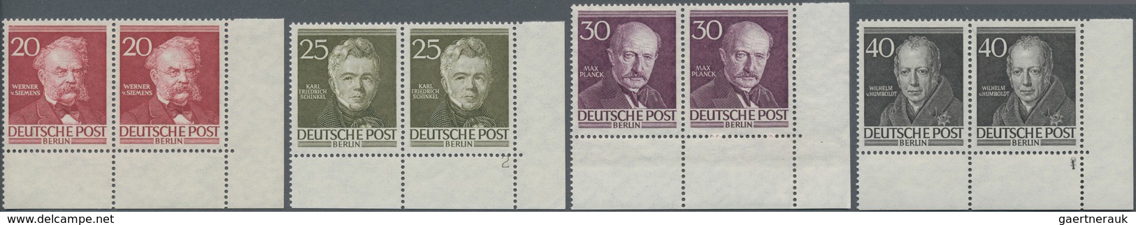 Berlin: 1952-1953, Männer Aus Der Geschichte Berlins, Satz Von 10 Werte In Postfrischen Eckrandpaare - Storia Postale
