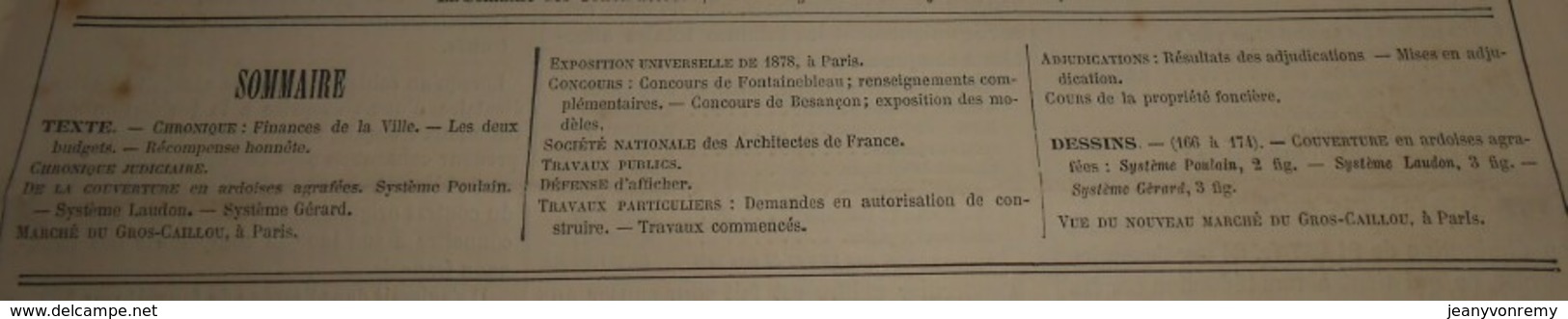 La Semaine Des Constructeurs. N°16. 28 Octobre 1876. Couverture En Ardoises Agrafées. Marché Du Gros Caillou. - Revues Anciennes - Avant 1900