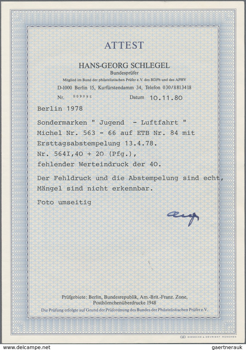 Berlin: 1978, 40 Pfg. Jugend Mit Fehlender Schwarzer Farbe (Wertziffer), Gemeinsam Mit Den Drei Ande - Storia Postale