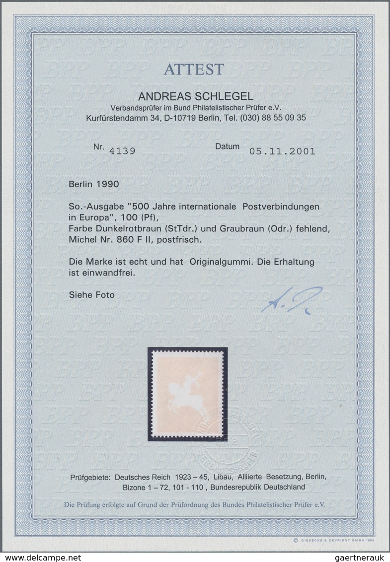 Berlin: 1990, Sonderausgabe 500 Jahre Post, Marke Mit Fehlenden Farben Dunkelrotbraun Und Graubraun, - Storia Postale