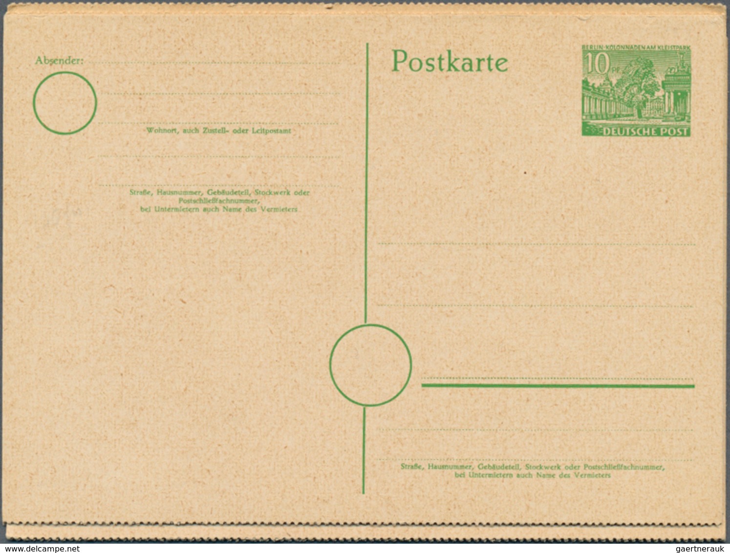 Berlin - Ganzsachen: 1952. Postkarte 10 Pf Grün Kolonnaden Im Gezähnten, Senkrechten 8er-Streifen Mi - Sonstige & Ohne Zuordnung