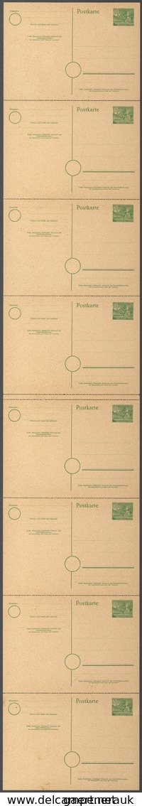 Berlin - Ganzsachen: 1952. Postkarte 10 Pf Grün Kolonnaden Im Gezähnten, Senkrechten 8er-Streifen Mi - Sonstige & Ohne Zuordnung