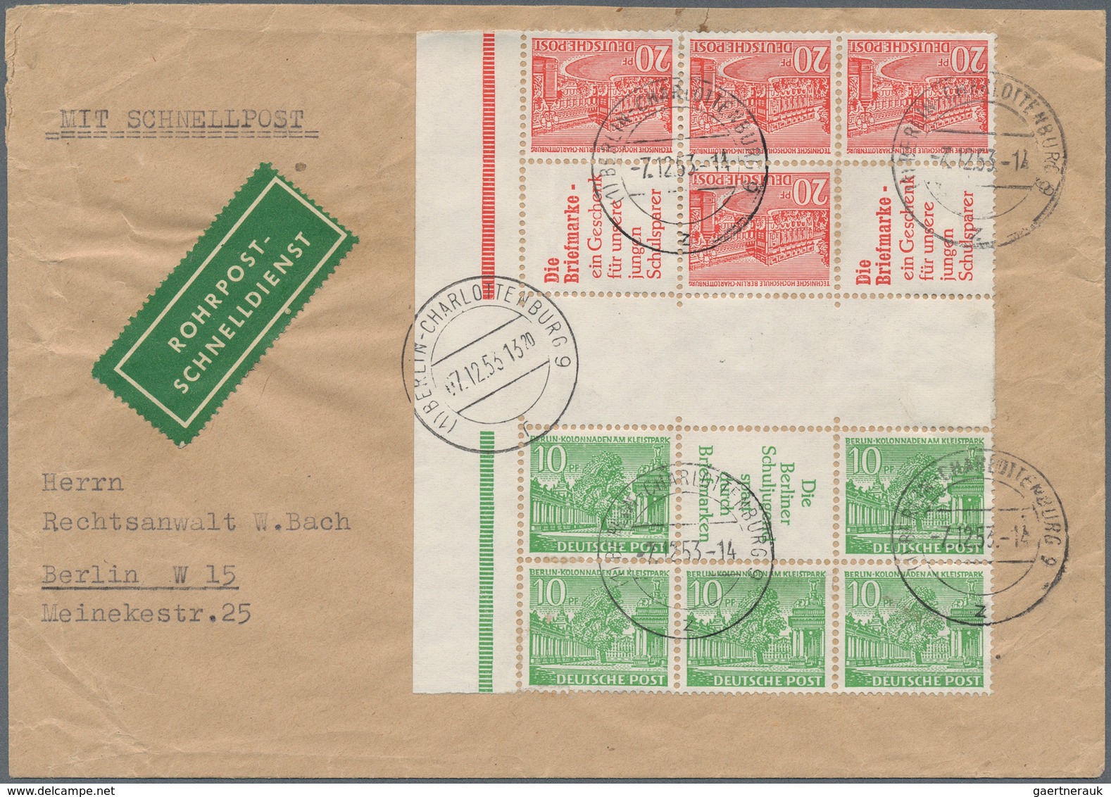 Berlin - Postschnelldienst: Blockstück Aus Bauten ZD-Bogen 1952 Auf Postschnelldienstbf.2. Gewichtss - Storia Postale