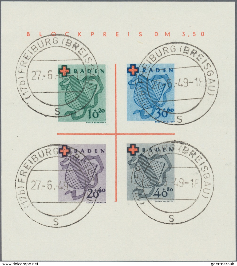 Französische Zone - Baden: 1949, Rotes Kreuz-Block In Type I, Entwertet Mit Vier Stempeln "FREIBURG - Andere & Zonder Classificatie