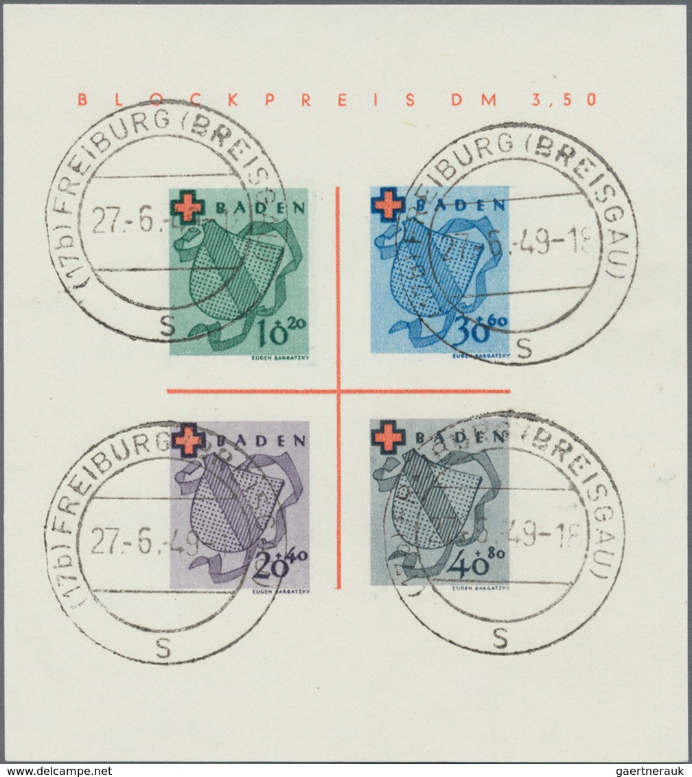 Französische Zone - Baden: 1949, Rotes Kreuz-Block In Type I, Entwertet Mit Vier Stempeln "FREIBURG - Altri & Non Classificati
