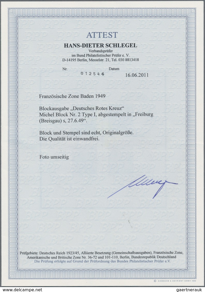 Französische Zone - Baden: 1949, Rotes Kreuz-Block In Type I, Entwertet Mit Vier Stempeln "FREIBURG - Andere & Zonder Classificatie