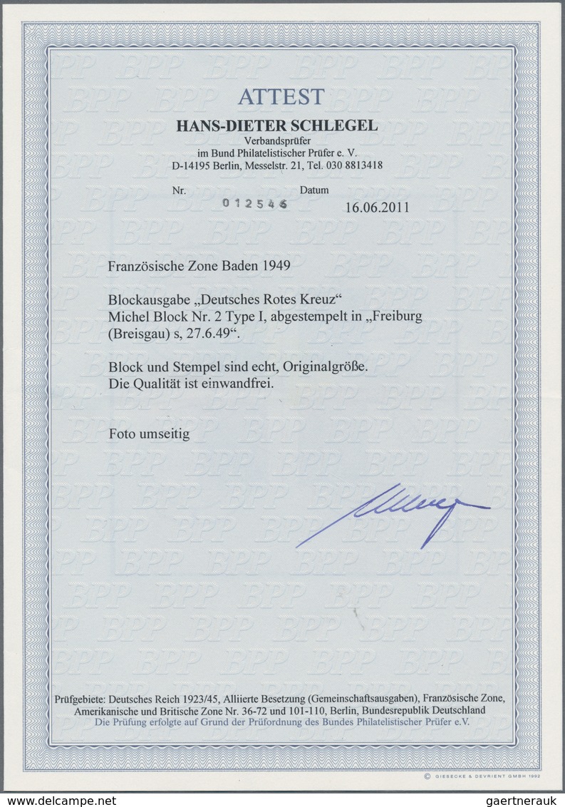 Französische Zone - Baden: 1949, Rotes Kreuz-Block In Type I, Entwertet Mit Vier Stempeln "FREIBURG - Altri & Non Classificati