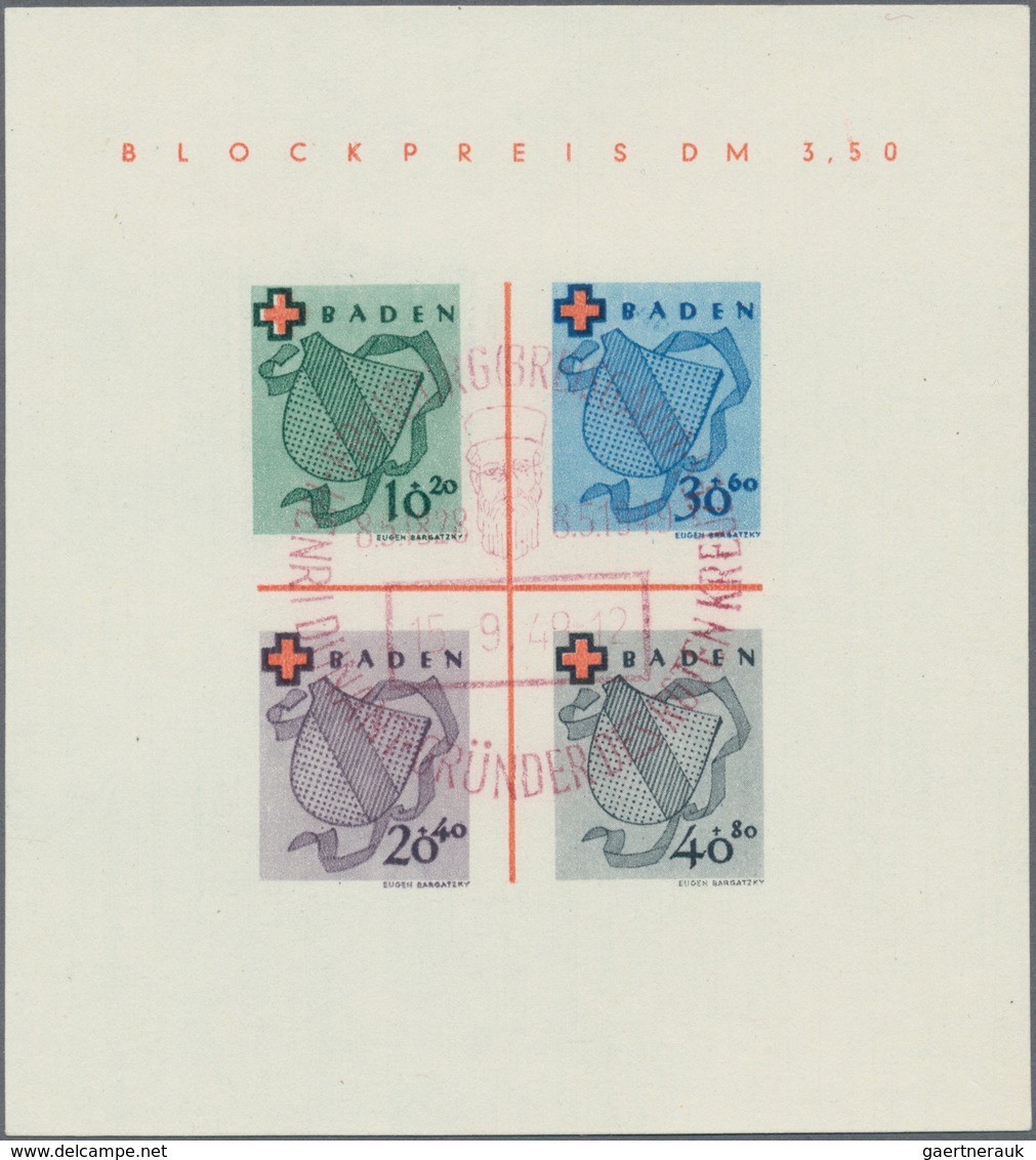 Französische Zone - Baden: 1949, Blockausgabe Rotes Kreuz, Gestempeltes Exemplar In Type I Mit Rotem - Andere & Zonder Classificatie