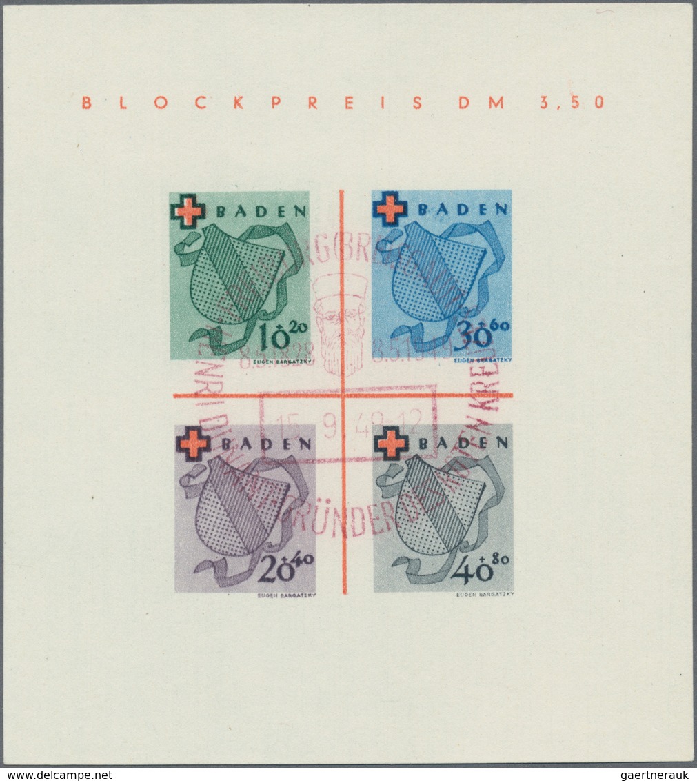 Französische Zone - Baden: 1949, Blockausgabe Rotes Kreuz, Gestempeltes Exemplar In Type I Mit Rotem - Altri & Non Classificati