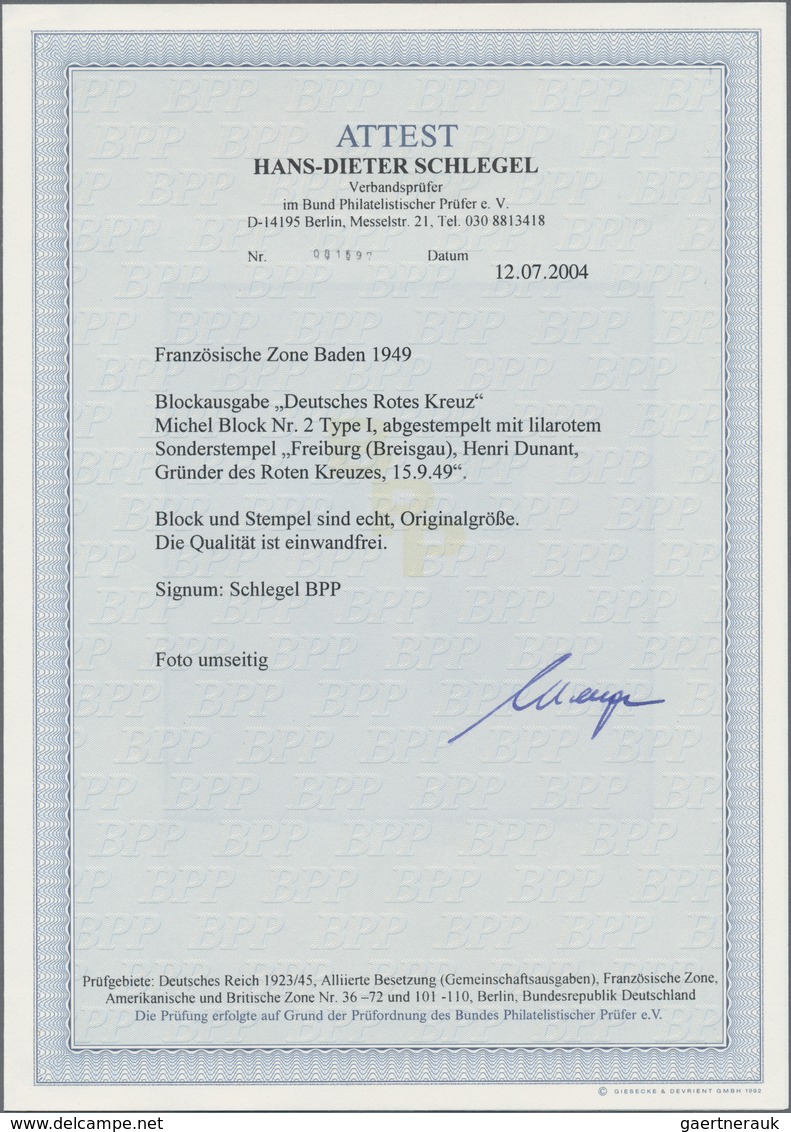 Französische Zone - Baden: 1949, Blockausgabe Rotes Kreuz, Gestempeltes Exemplar In Type I Mit Rotem - Sonstige & Ohne Zuordnung