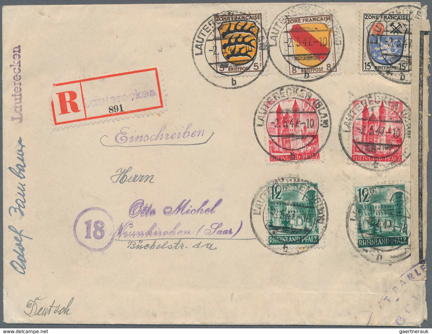 Französische Zone - Rheinland Pfalz: 1947, 2 X 12 Pf Dkl'bläulichgrün U. 2 X 24 Pf Dunkelrosa Sowie - Andere & Zonder Classificatie