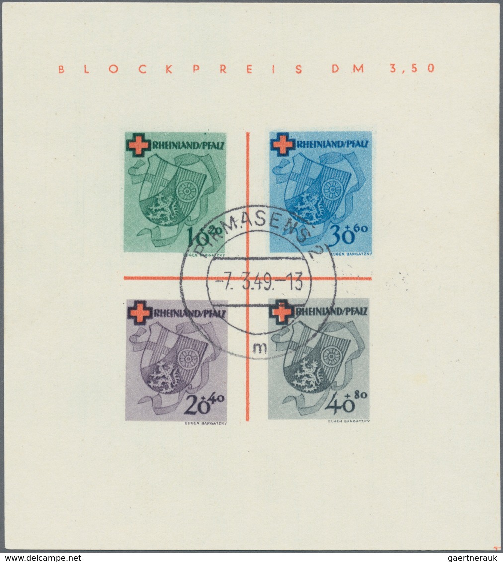 Französische Zone - Rheinland Pfalz: 1949, Blockausgabe Rotes Kreuz, Gestempeltes Exemplar In Type I - Altri & Non Classificati