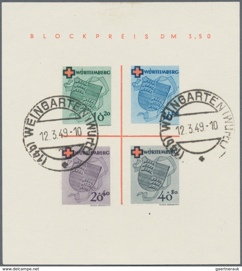 Französische Zone - Württemberg: 1949, Blockausgabe "Deutsches Rotes Kreuz", Außergewöhnlich Schön G - Sonstige & Ohne Zuordnung
