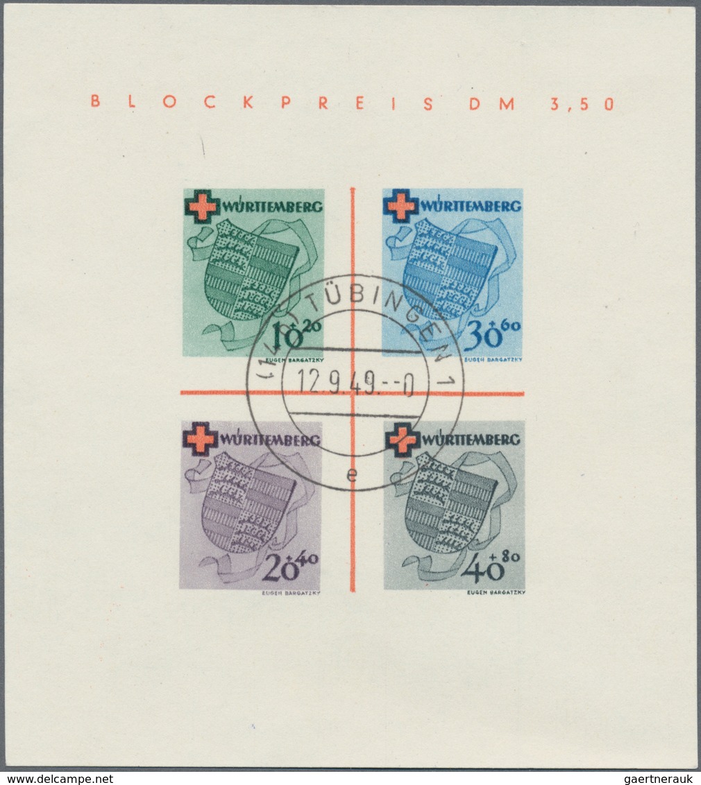 Französische Zone - Württemberg: 1949, Blockausgabe Rotes Kreuz, Gestempeltes Exemplar In Type I Ent - Andere & Zonder Classificatie