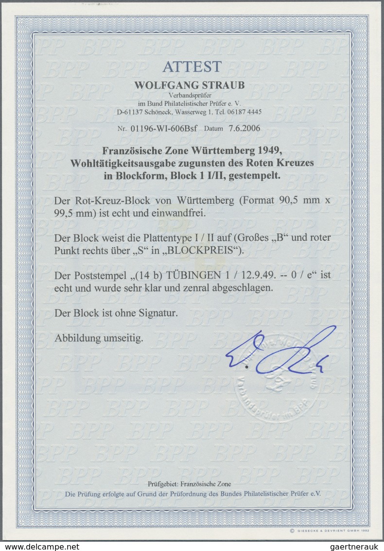 Französische Zone - Württemberg: 1949, Blockausgabe Rotes Kreuz, Gestempeltes Exemplar In Type I Ent - Sonstige & Ohne Zuordnung