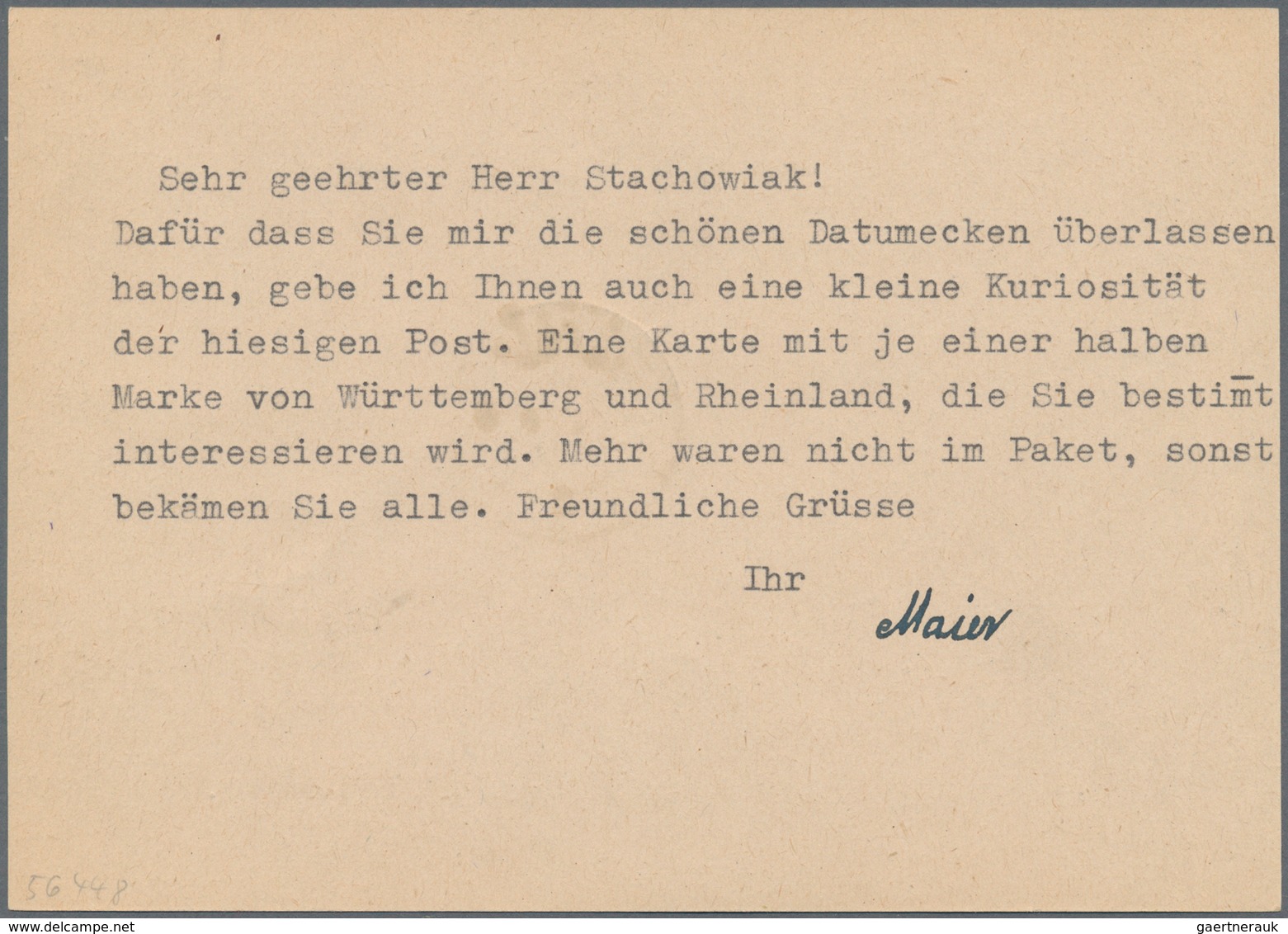 Französische Zone - Württemberg - Ganzsachen: 1949, Ganzsachenkarte 10 Pf Durch Starken Verschnitt M - Altri & Non Classificati