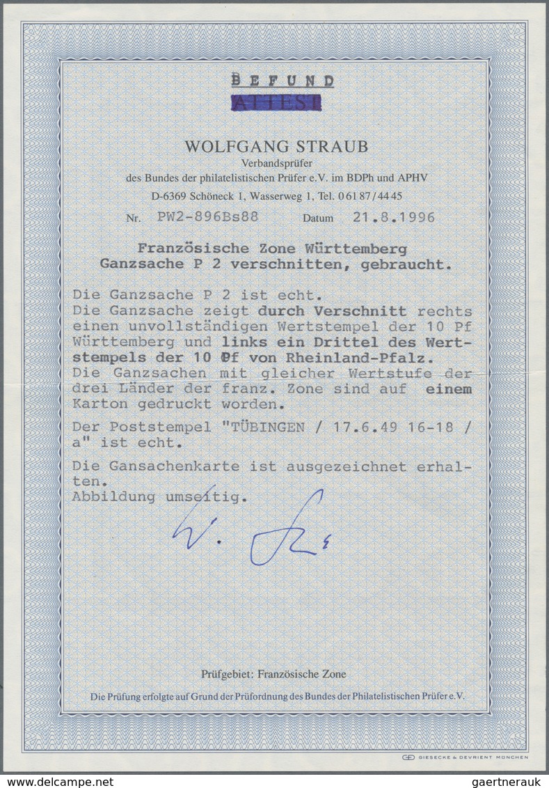 Französische Zone - Württemberg - Ganzsachen: 1949, Ganzsachenkarte 10 Pf Durch Starken Verschnitt M - Altri & Non Classificati