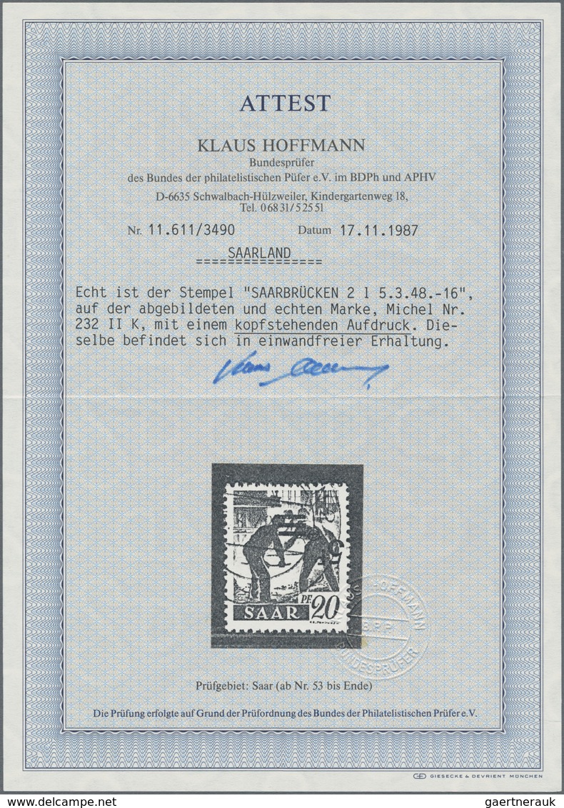 Saarland (1947/56): 1947, Freimarke 5 F Auf 20 Pfg. Mit Kopfstehendem Aufdruck, Zentrisch Klar Entwe - Brieven En Documenten