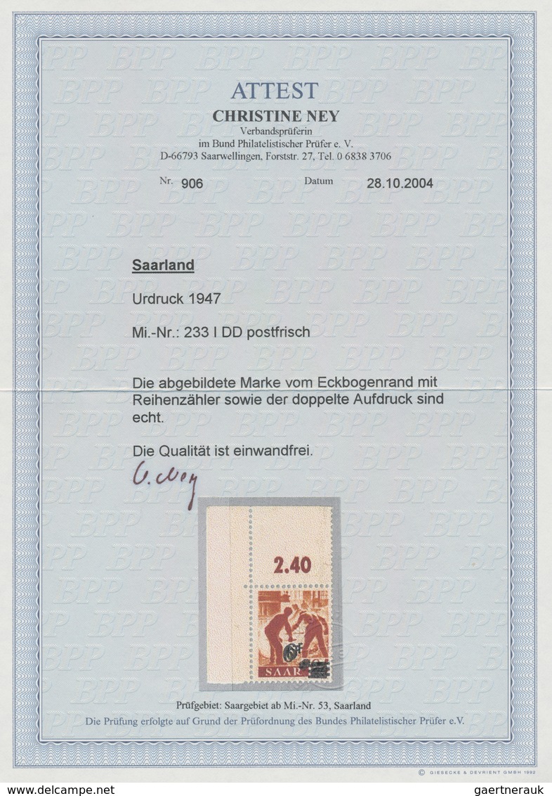 Saarland (1947/56): 1947, 6 Fr. Auf 24 Pfg. Urdruck Mit Doppeltem Aufdruck Aus Der Linken Oberen Bog - Brieven En Documenten