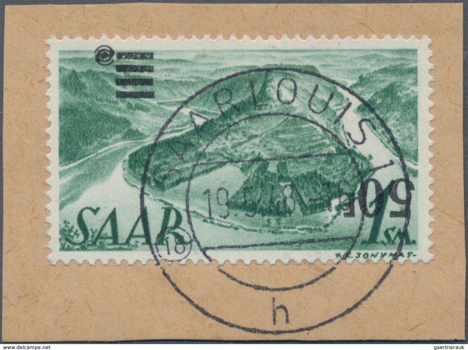 Saarland (1947/56): 1947, Freimarke 50 F Auf 1 SM Mit Kopfstehendem Aufdruck, Zentrisch Klar Entwert - Briefe U. Dokumente