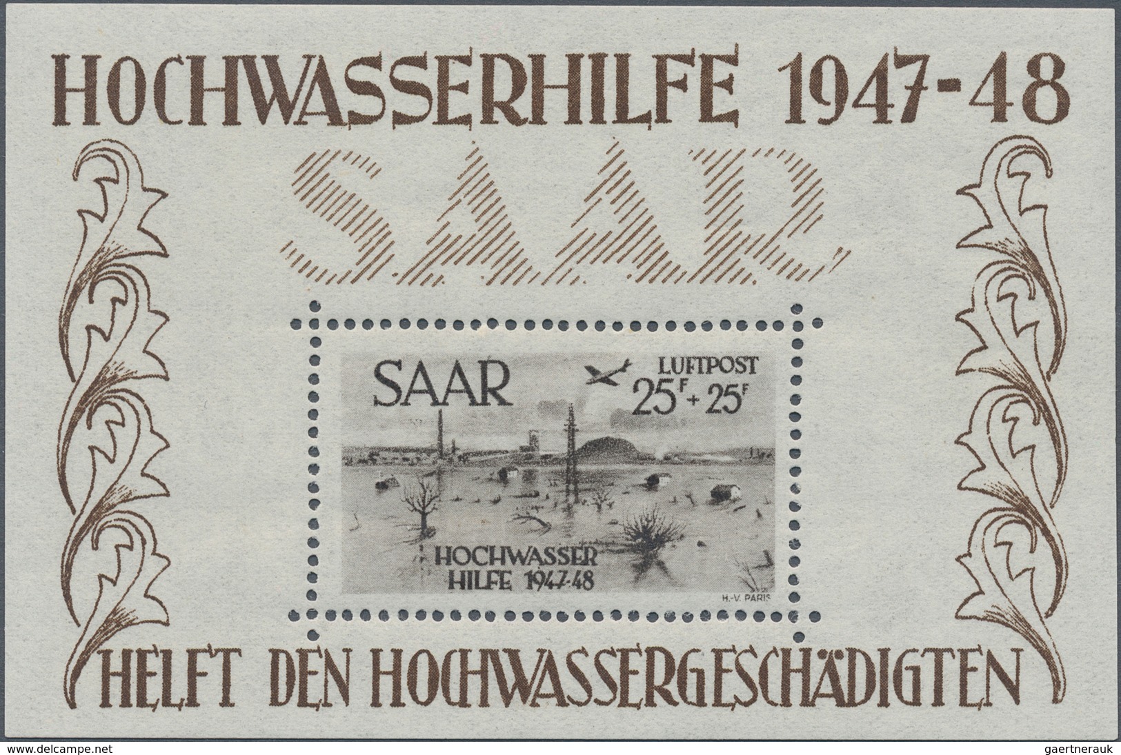 Saarland (1947/56): 1948, Hochwasser-Blockpaar Postfrisch, Unsigniert (Block 1 In Type III, Früher A - Cartas & Documentos