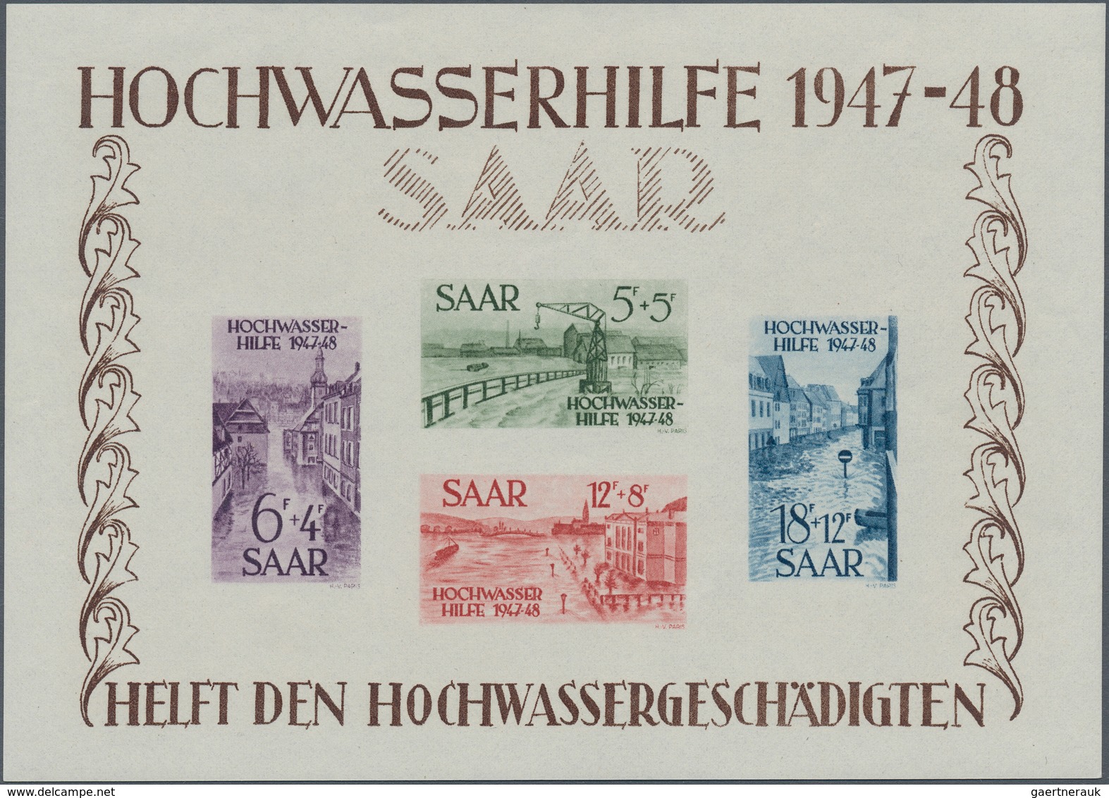 Saarland (1947/56): 1948, Hochwasser-Blockpaar Postfrisch, Unsigniert (Block 1 In Type III, Früher A - Storia Postale