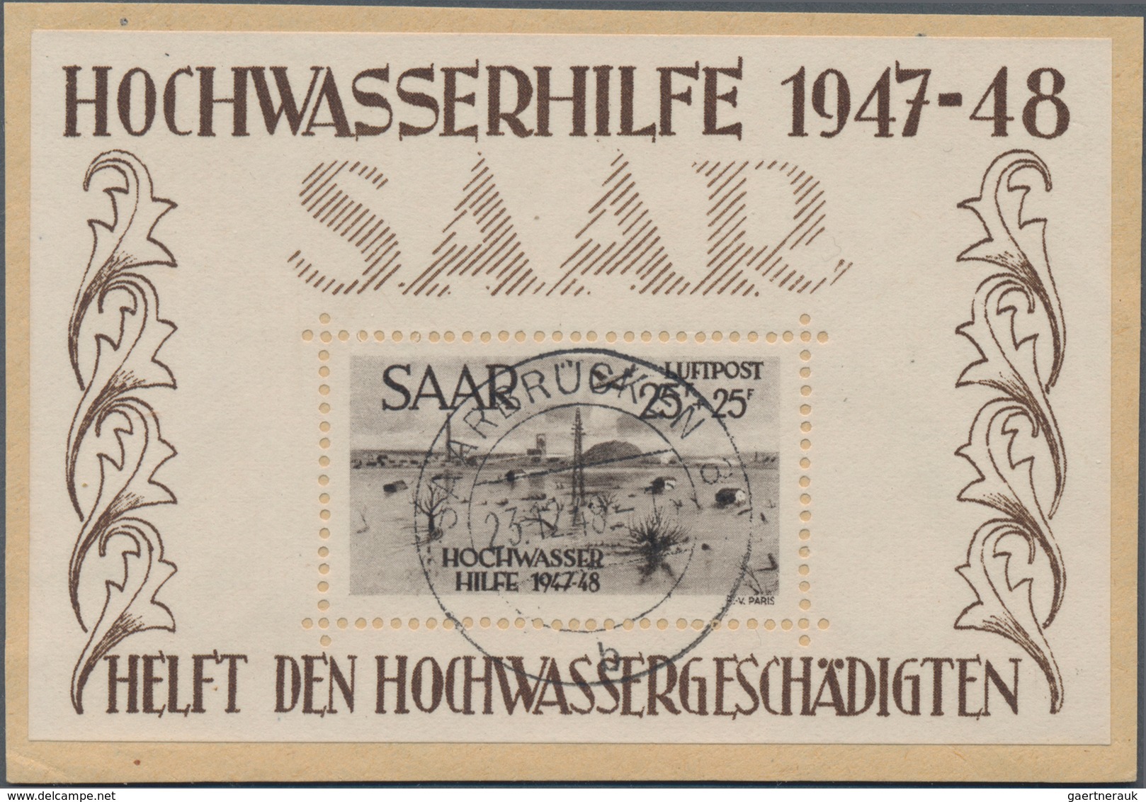 Saarland (1947/56): 1948, Kleiner Hochwasser-Block, Ausgesucht Schöner Block Auf Luxus-Briefstück Mi - Brieven En Documenten