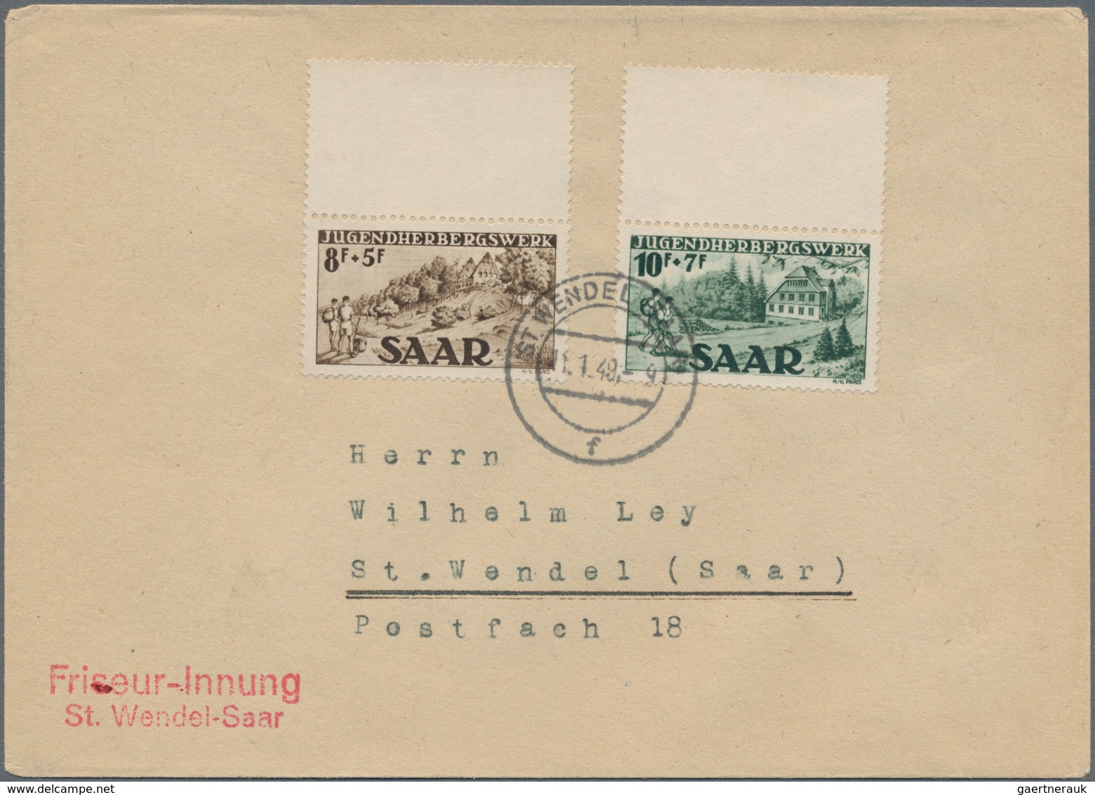 Saarland (1947/56): 1949, Jugendherbergswerk, Beide Werte Mit Anhängendem Zwischensteg-Leerfeld Auf - Brieven En Documenten