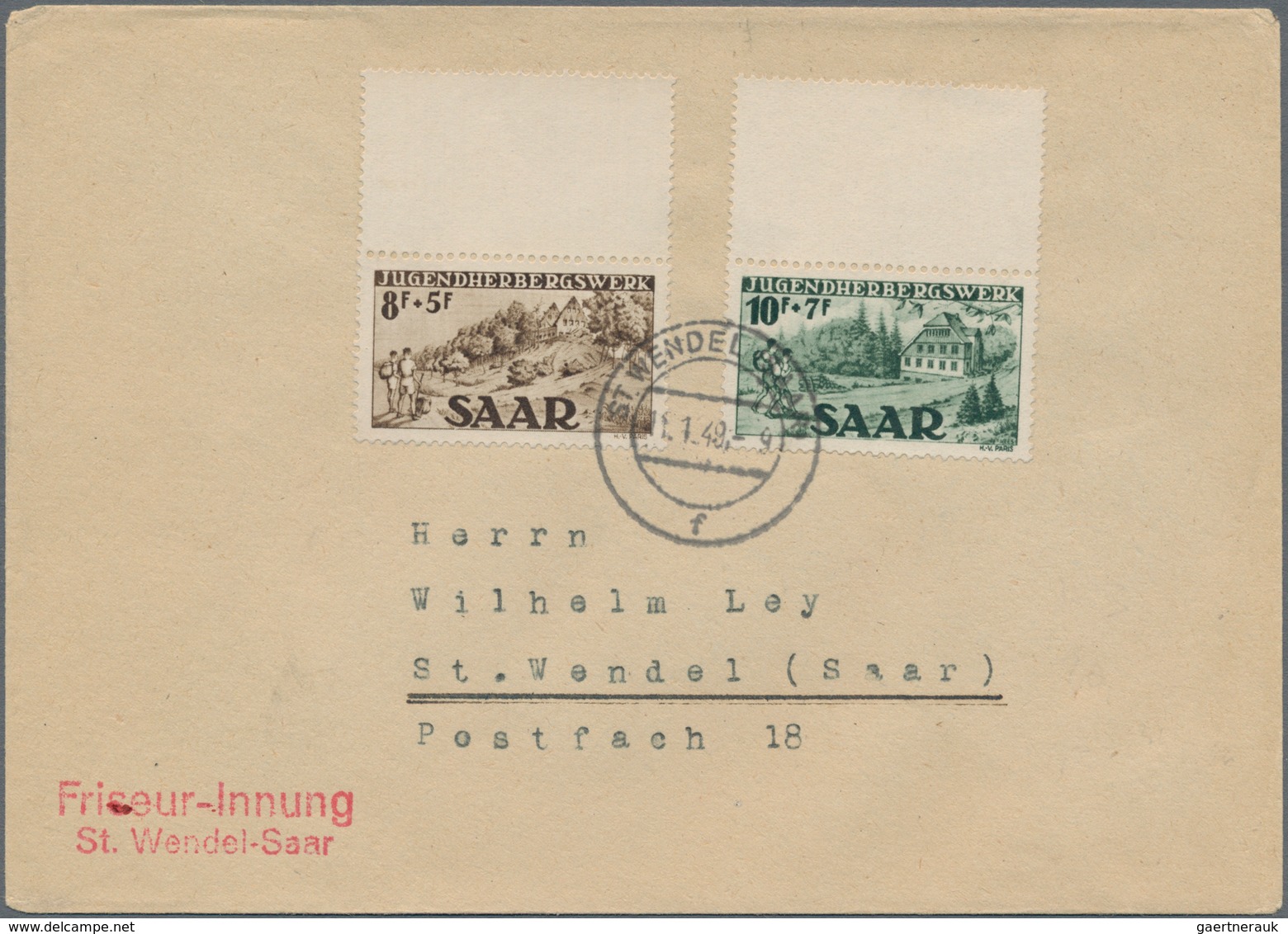 Saarland (1947/56): 1949, Jugendherbergswerk, Beide Werte Mit Anhängendem Zwischensteg-Leerfeld Auf - Storia Postale