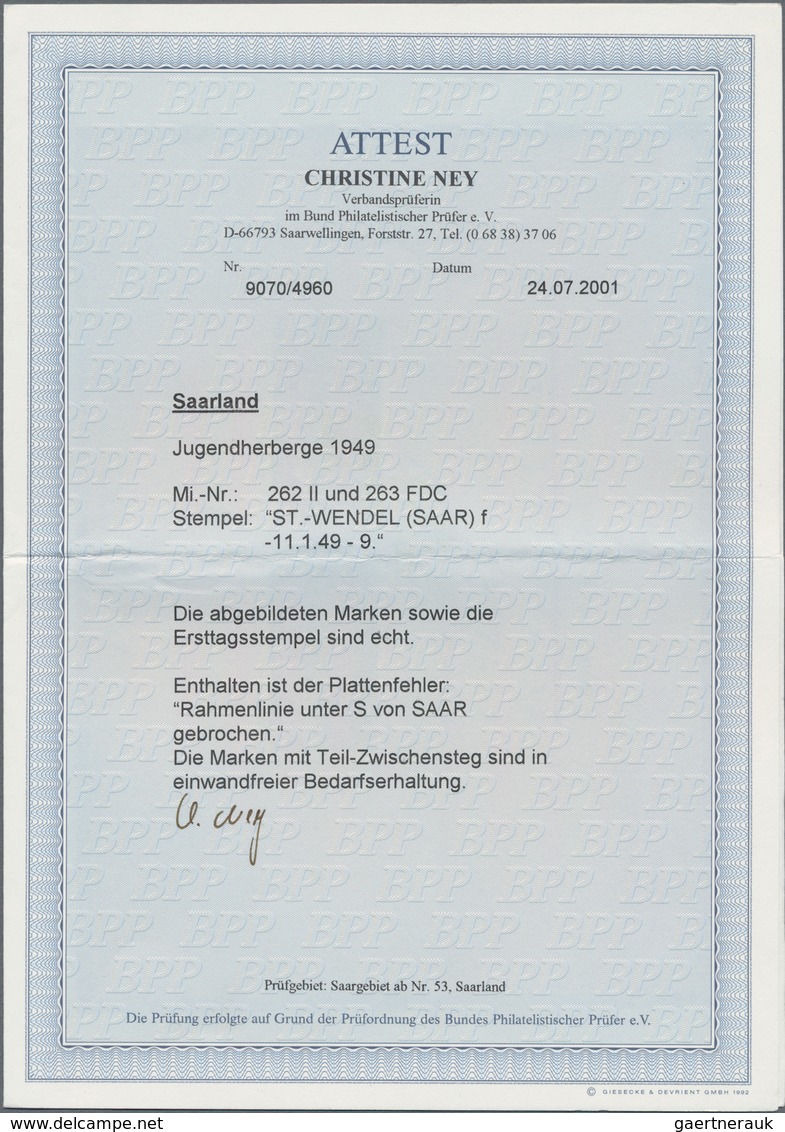 Saarland (1947/56): 1949, Jugendherbergswerk, Beide Werte Mit Anhängendem Zwischensteg-Leerfeld Auf - Storia Postale