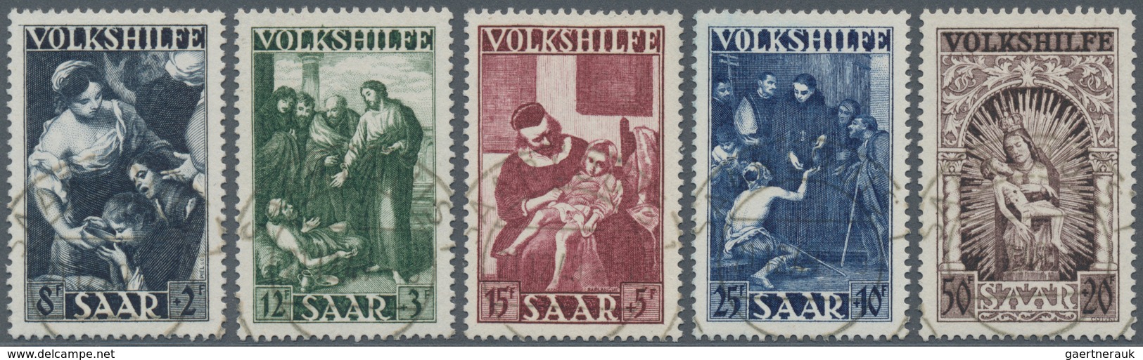 Saarland (1947/56): 1949, Volkshilfe Gemälde I Gestempelt, Befund Ney “Stempel Echt“ (M€650,-). - Brieven En Documenten