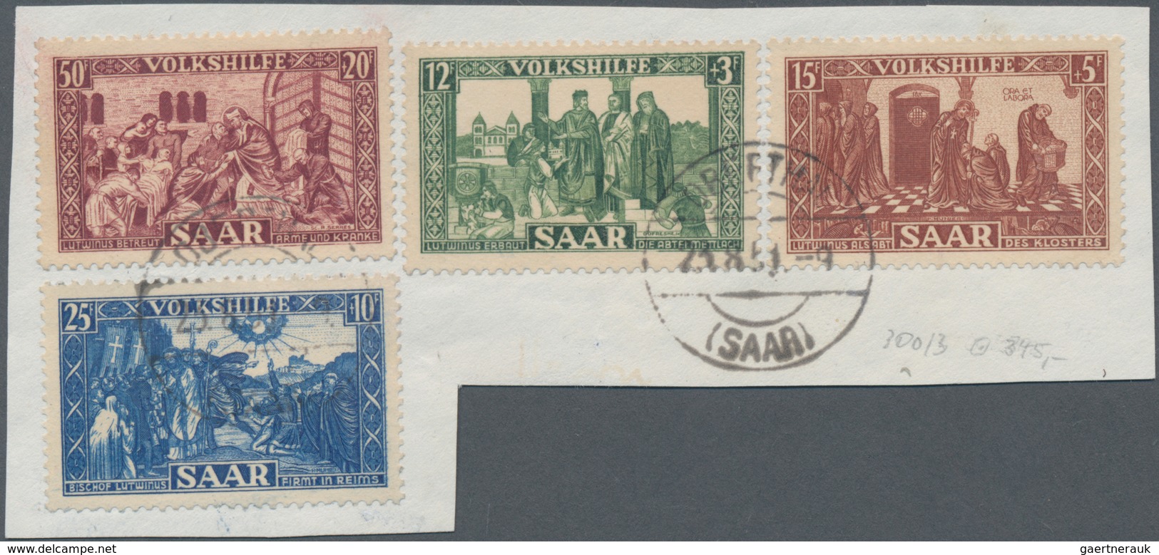 Saarland (1947/56): 1950. Markenlot Gestempelt: Europarat 25Fr Und 200Fr, Volkshilfe 12Fr Bis 50Fr ( - Storia Postale