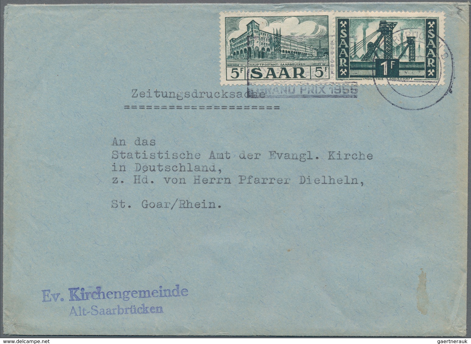 Saarland (1947/56): 1955, 1 F Und 5 F Auf Seltener Zeitungsdrucksache Für 2 Zeitungen Von Saarbrücke - Brieven En Documenten