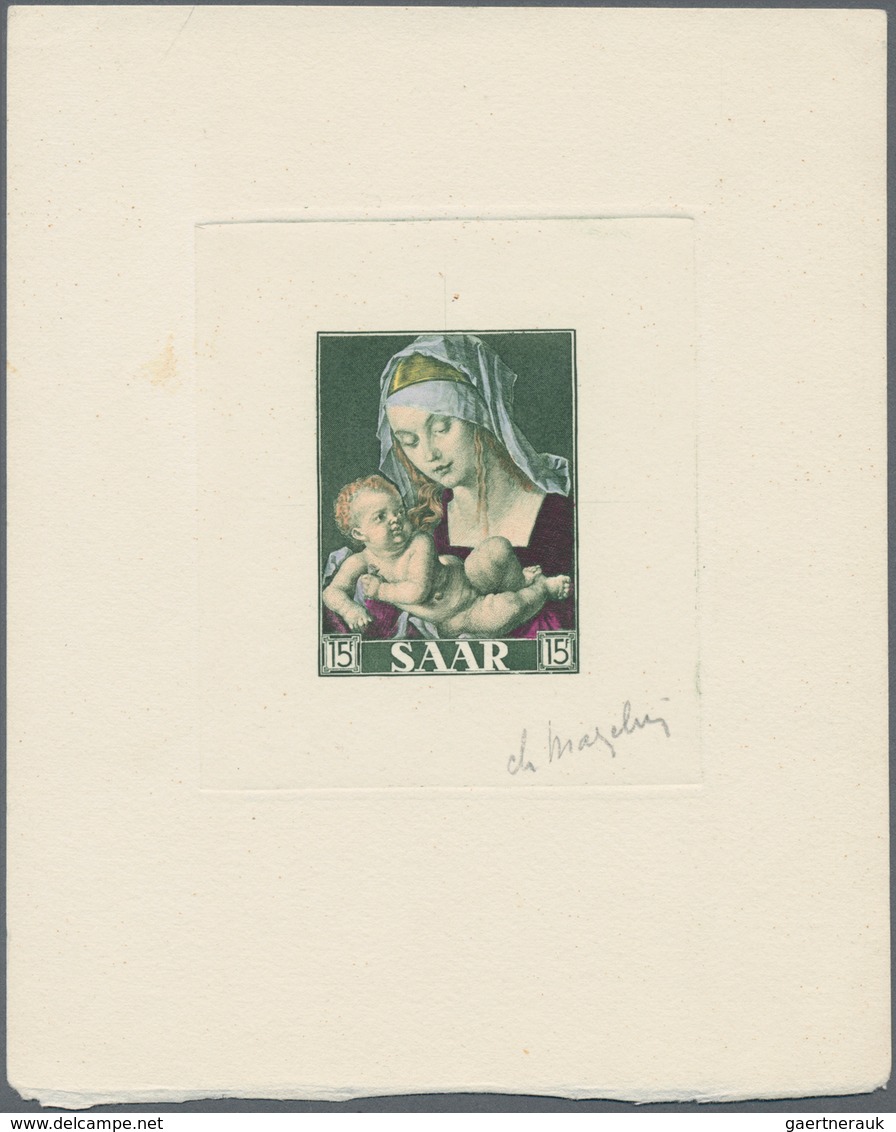 Saarland (1947/56): 1954, 15 Fr. Madonna Als Mehrfarbiger Epreuve D'artiste Mit Künstler-Unterschrif - Brieven En Documenten