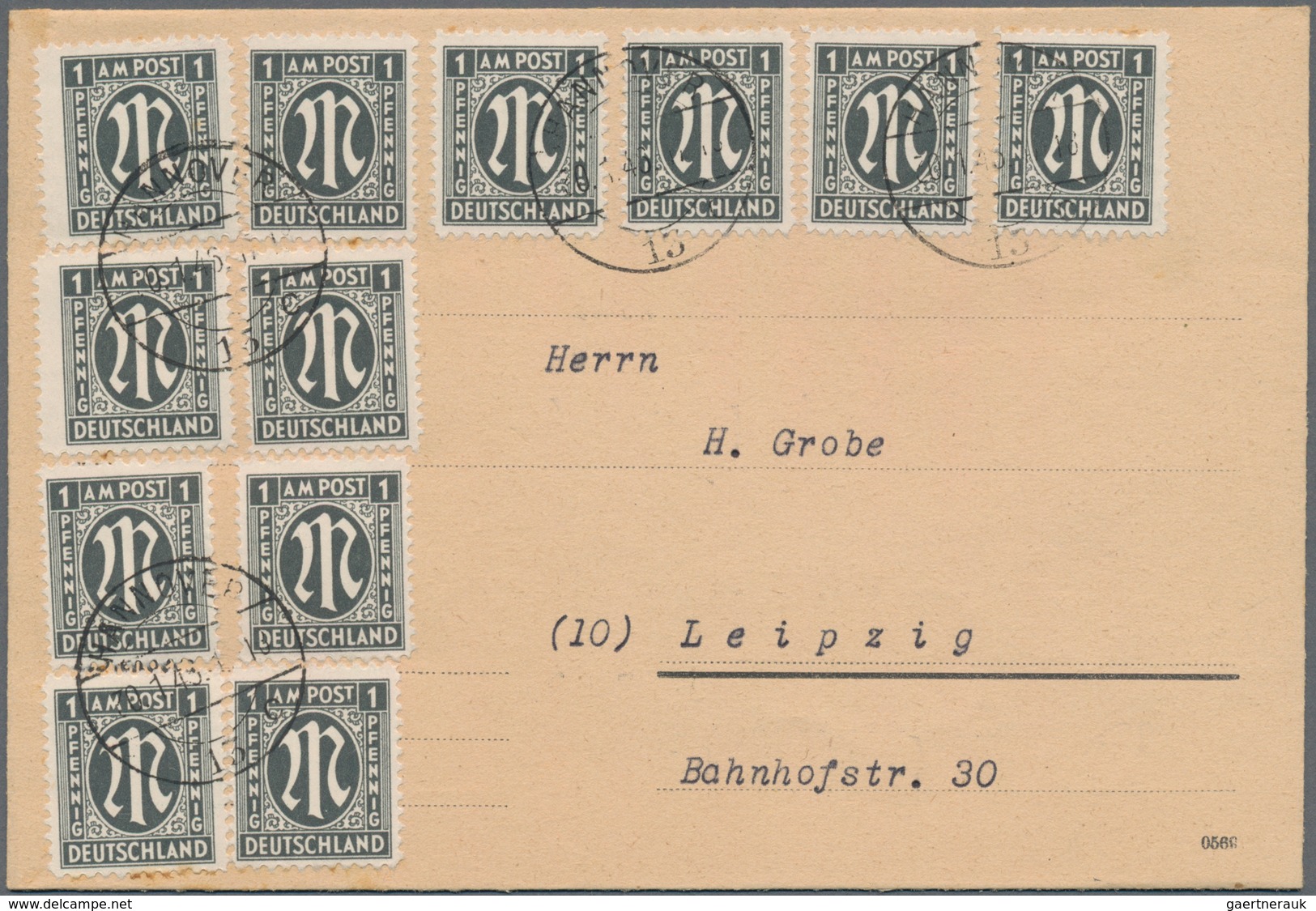 Bizone: 1945, 1 Pf Olivschwarz AM-Post 12 Stück Als MeF Auf Brief Von Hannover Nach Leipzig - Andere & Zonder Classificatie