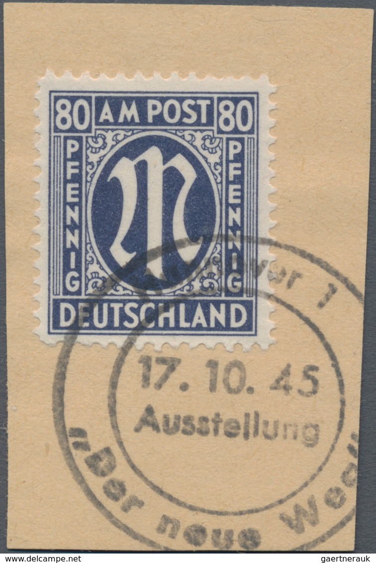 Bizone: 1945, 80 Pfg. Schwarzviolettultramarin, Gezähnt L 11:11 1/2, Auf Pracht-Briefstück Mit SST „ - Andere & Zonder Classificatie