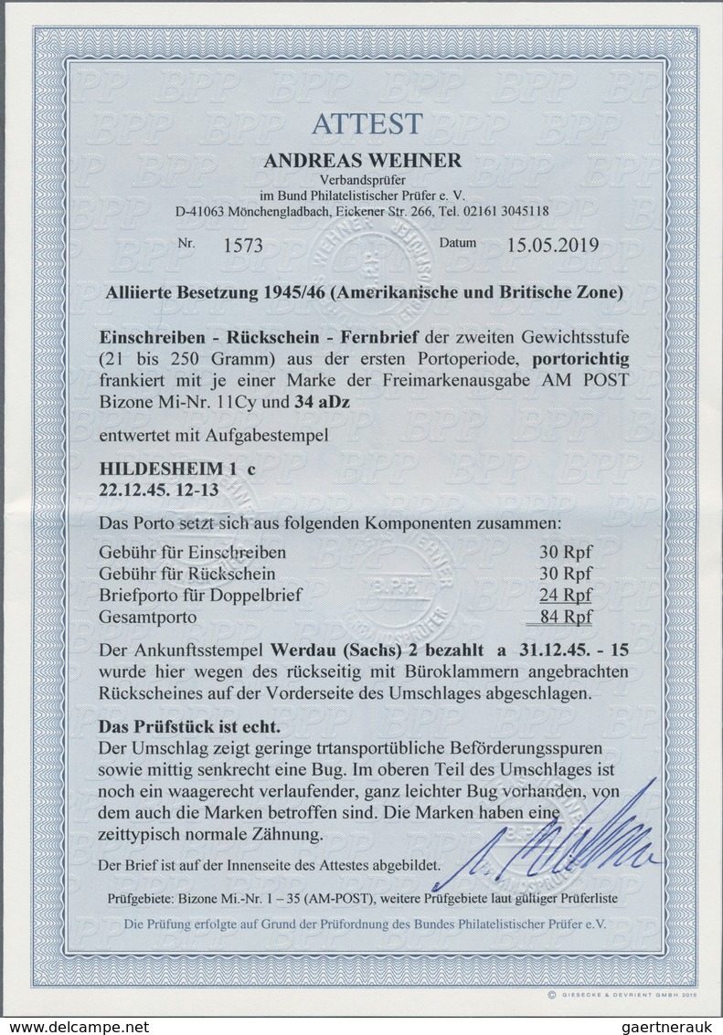 Bizone: 1945, AM-Post Deutscher Druck 80 Pfg. Zusammen Mit 4 Pfg. Englischer Druck Als Portogerechte - Altri & Non Classificati