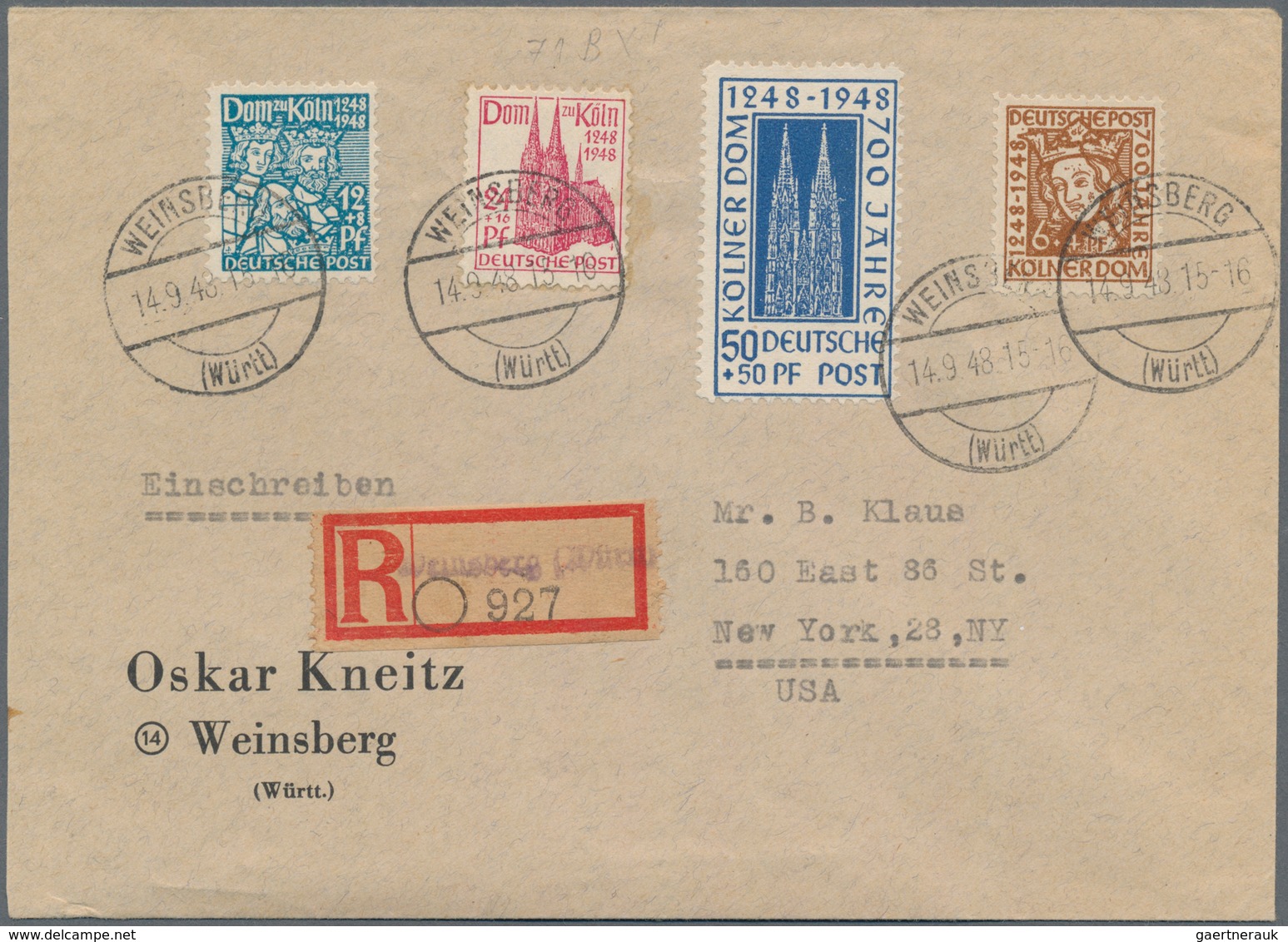 Bizone: 1948, 700. Jahrestag Der Grundsteinlegung Des Kölner Doms, Kompletter Satz Auf überfrankiert - Altri & Non Classificati