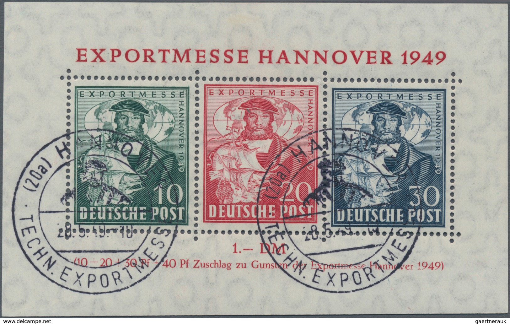 Bizone: 1949, Blockausgabe "Exportmesse Hannover" Mit 30 Pfg. Marke Schwarzviolettultramarin Mit Son - Altri & Non Classificati