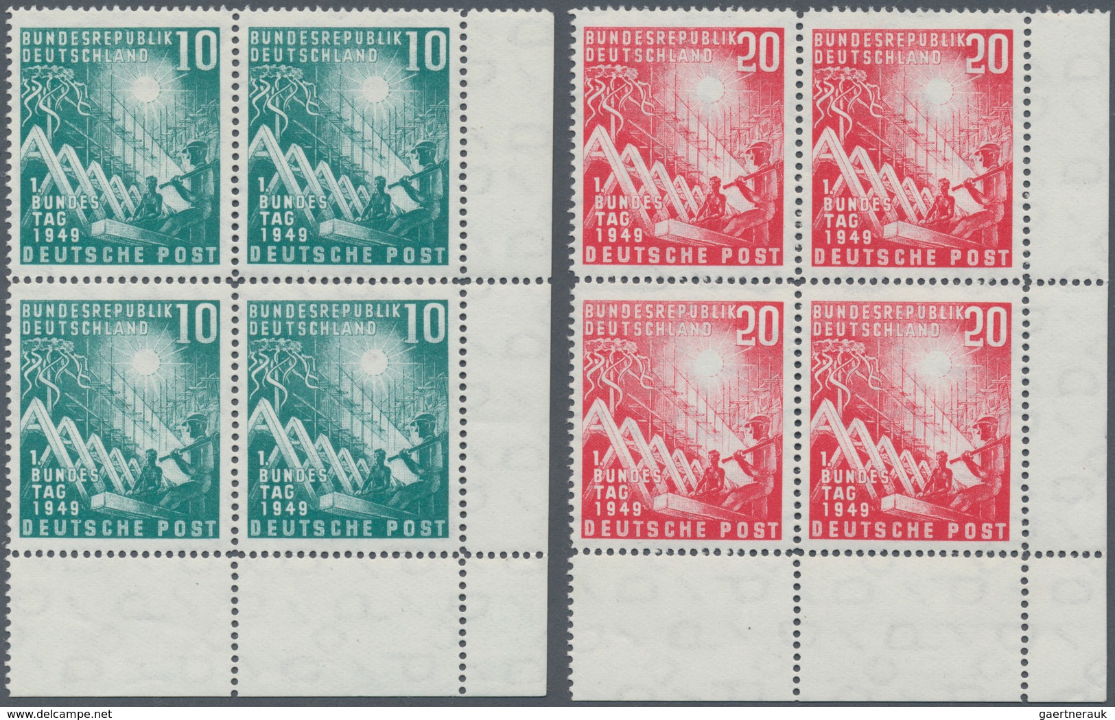 Bundesrepublik Deutschland: 1949, 10 Und 20 Pf Bundestag Im Eckrand-4er-Block Rechts Unten Postfrisc - Storia Postale