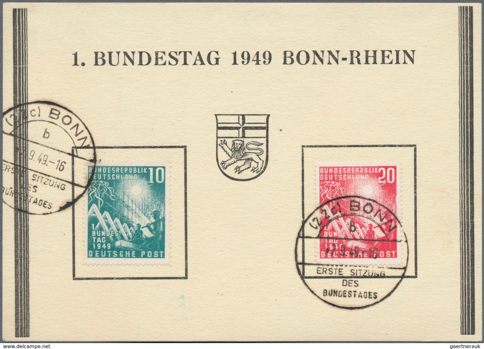 Bundesrepublik Deutschland: 1949, 10 Und 20 Pf Bundestag Auf FDC-Karte Incl. PLATTENFEHLER Bei Der 2 - Storia Postale