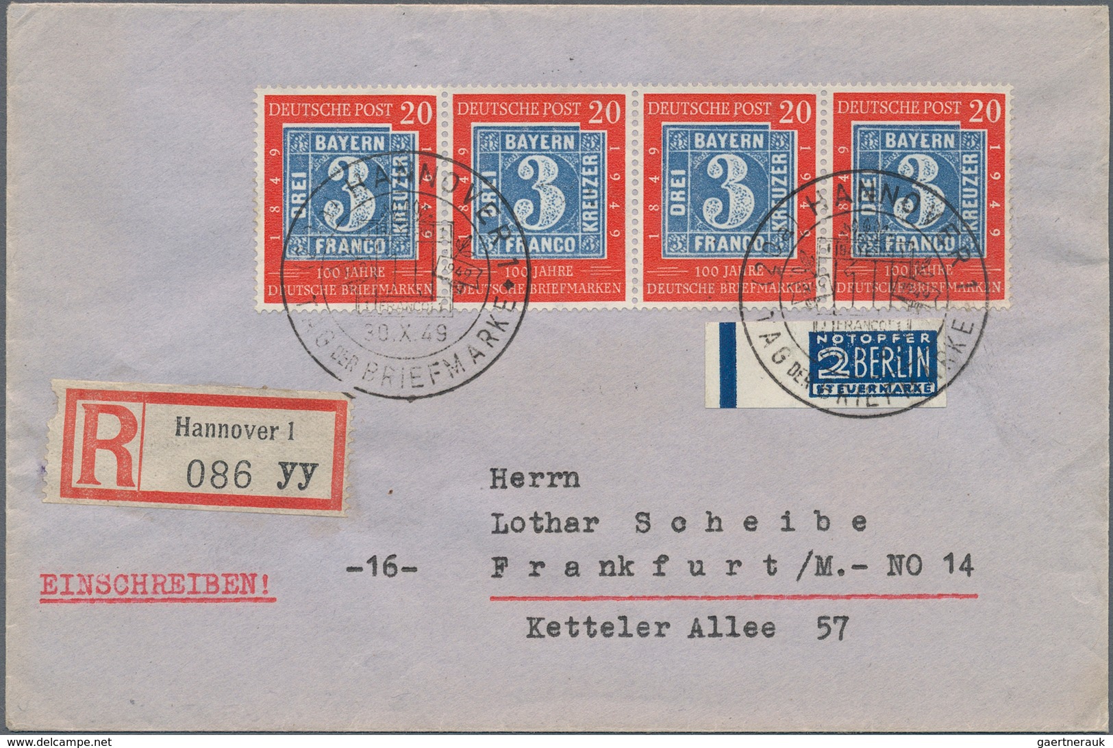 Bundesrepublik Deutschland: 1949, 20 Pf „100 Jahre Briefmarken” Mit Plattenfehler II „Weißer Strich - Brieven En Documenten