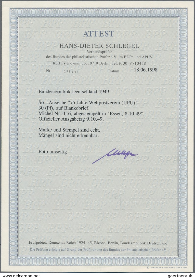 Bundesrepublik Deutschland: 1949, 30 Pfg. UPU Auf Blanko-Vorersttagsbrief "(22a) ESSEN 1 08.10.49 - - Storia Postale