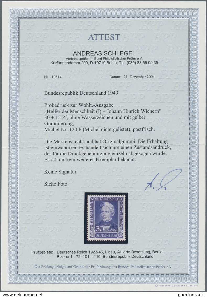 Bundesrepublik Deutschland: 1949, 30 Pfg. Wohlfahrt Als PROBEDRUCK In Verausgabter Zeichnung Auf Pap - Briefe U. Dokumente