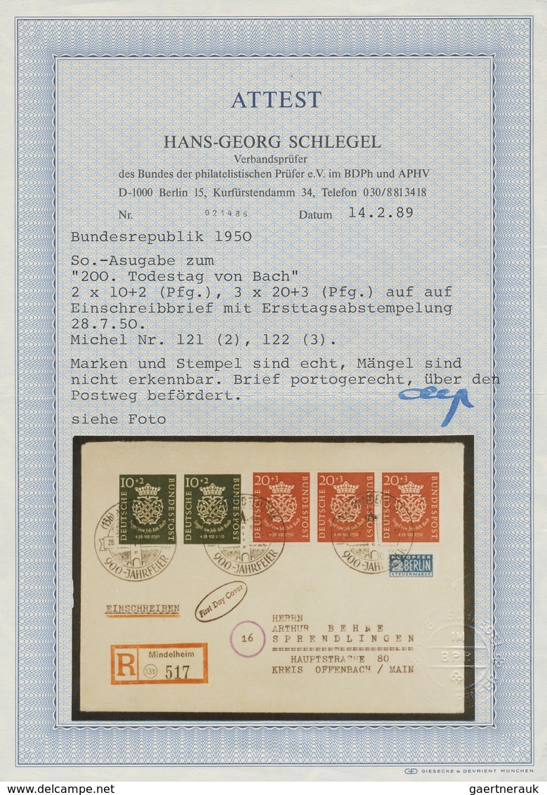 Bundesrepublik Deutschland: 1950, 10 Pfg (2) Und 20 Pfg (3) Bachsiegel Auf Portogerechtem R-FDC Von - Storia Postale