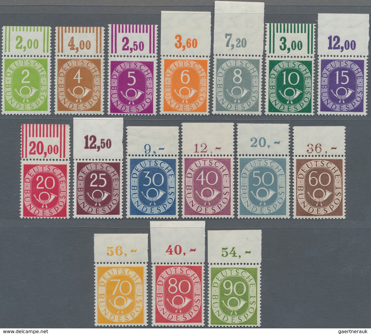 Bundesrepublik Deutschland: 1951, 2 Pfg. - 90 Pfg. Posthorn Als Postfrischer, Teils Leicht Angefalte - Briefe U. Dokumente