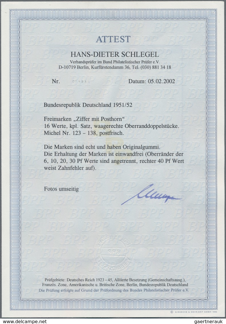 Bundesrepublik Deutschland: 1951, 2 Pfg. - 90 Pfg. Posthorn Als Postfrischer, Teils Leicht Angefalte - Briefe U. Dokumente