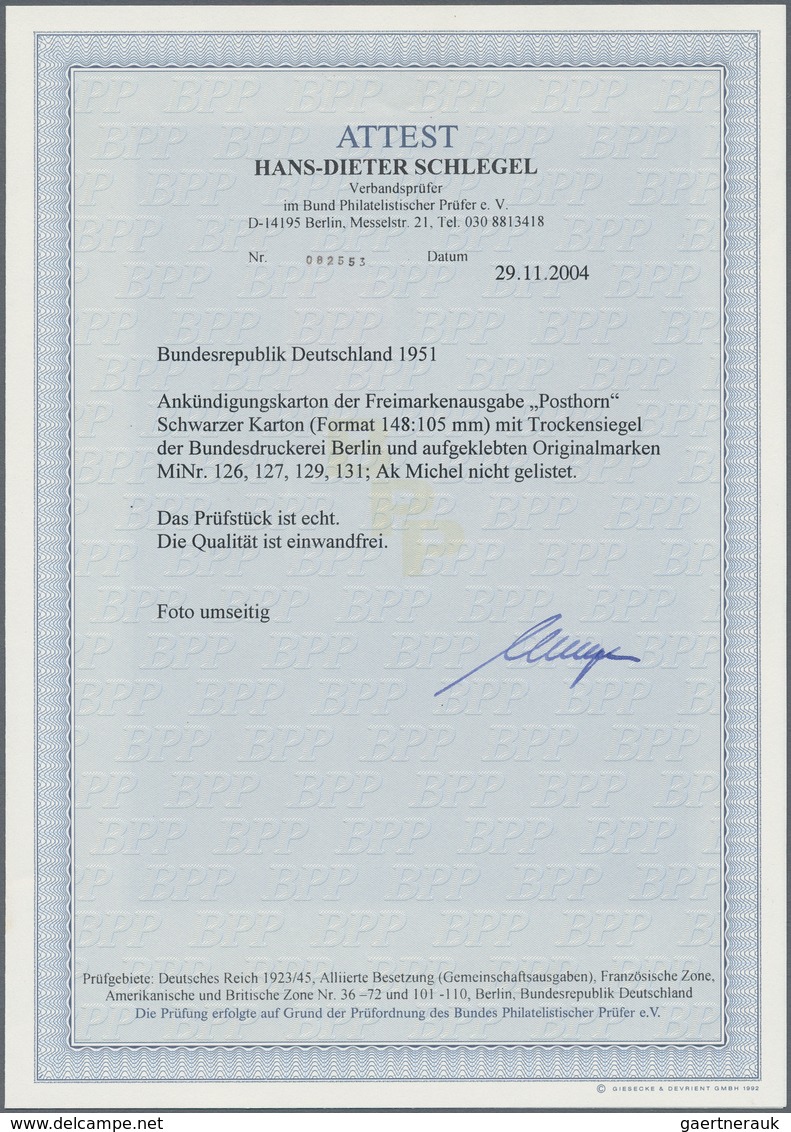 Bundesrepublik Deutschland: 1951, Posthorn 6 Pfg., 8 Pfg. 15 Pfg. Und 25 Pfg. Auf Schwarzem Ankündig - Brieven En Documenten