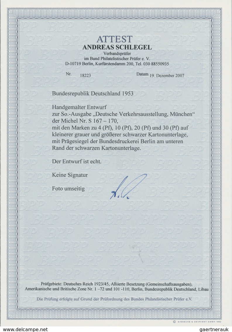 Bundesrepublik Deutschland: 1953, Deutsche Verkehrsausstellung, HANDGEMALTER ENTWURF Für Den AUSSTEL - Brieven En Documenten