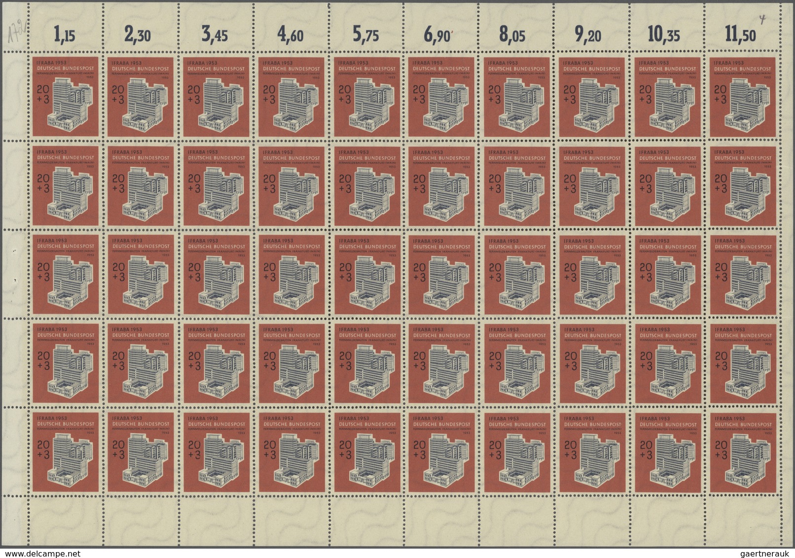 Bundesrepublik Deutschland: 1953, Ifraba, Beide Werte Im Originalbogen Zu 50 Marken, Dabei Plattenfe - Brieven En Documenten